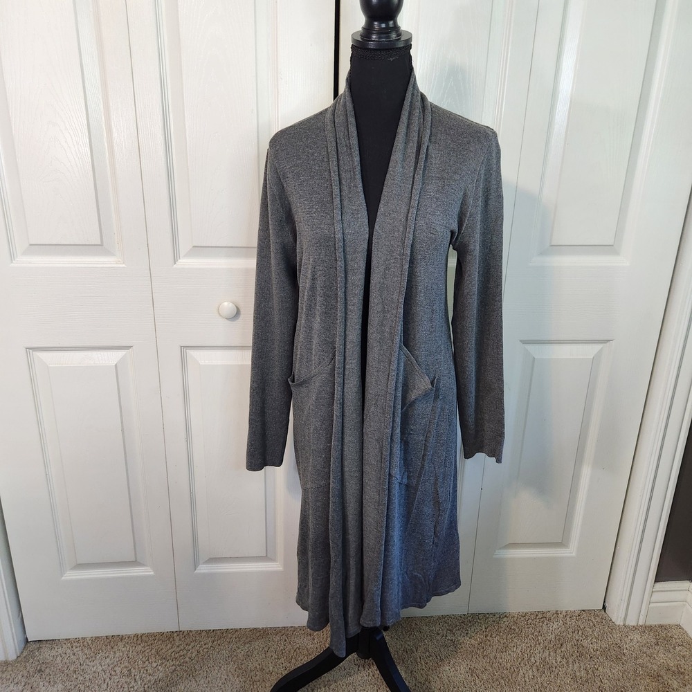 Easel Los Angeles Grey Cotton Wool Blend Open Front Duster Cardigan Pockets L